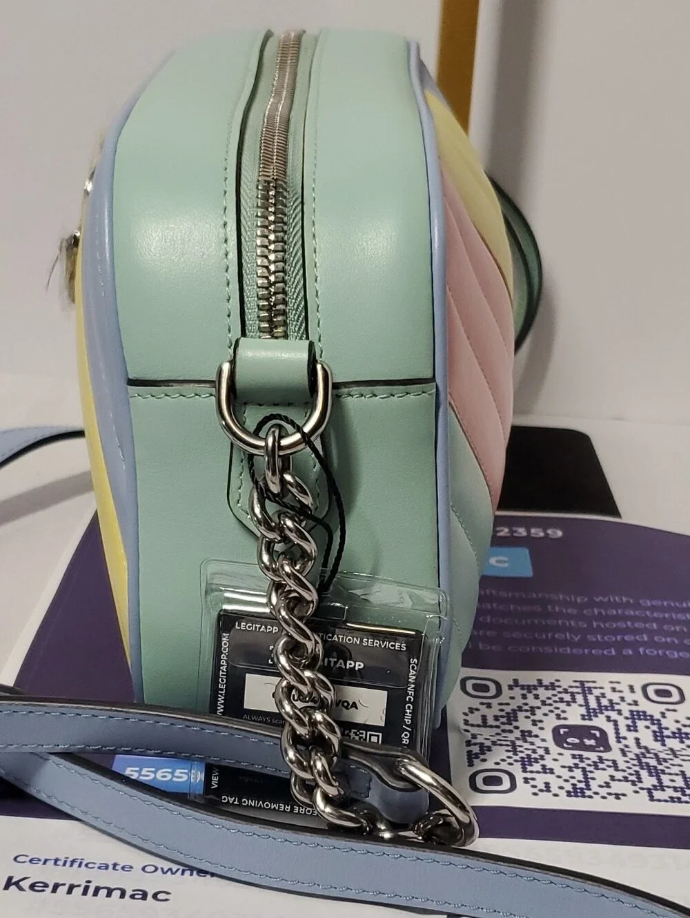 Gucci Marmont Quilted Camera Pastel Stripe Camera Bag -Blue, Pink, Yellow & Mint - Picture 5 of 12